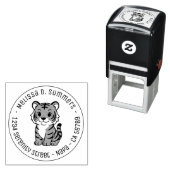 Cute Tiger Cub Round Address セルフインキングスタンプ (インサイチュ)