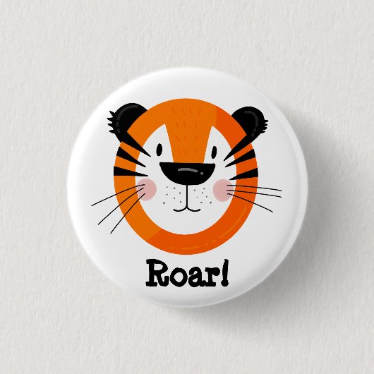 Cute Tiger Face Roar Art 缶バッジ (正面)