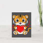 Cute Tiger Holding Heart Kawaii Valentines Day Men カード (正面)