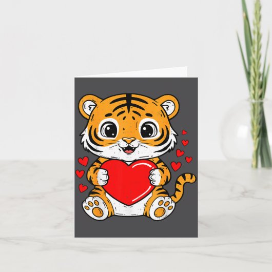 Cute Tiger Holding Heart Kawaii Valentines Day Men カード (正面)