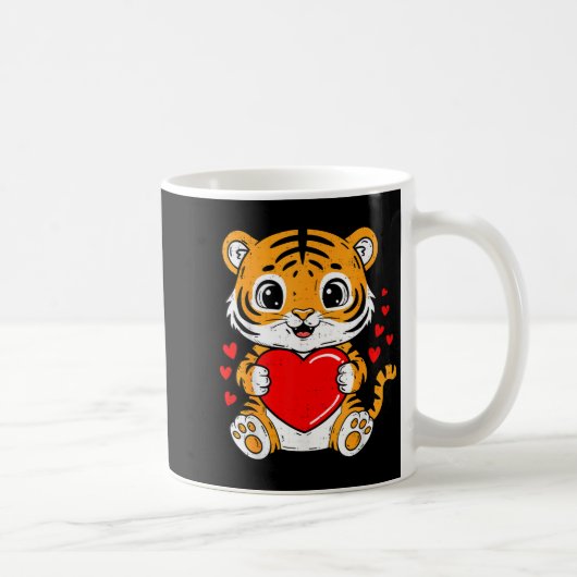 Cute Tiger Holding Heart Kawaii Valentines Day Men コーヒーマグカップ (右)