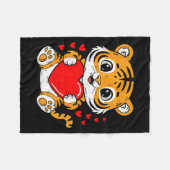 Cute Tiger Holding Heart Kawaii Valentines Day Men フリースブランケット (正面(横))