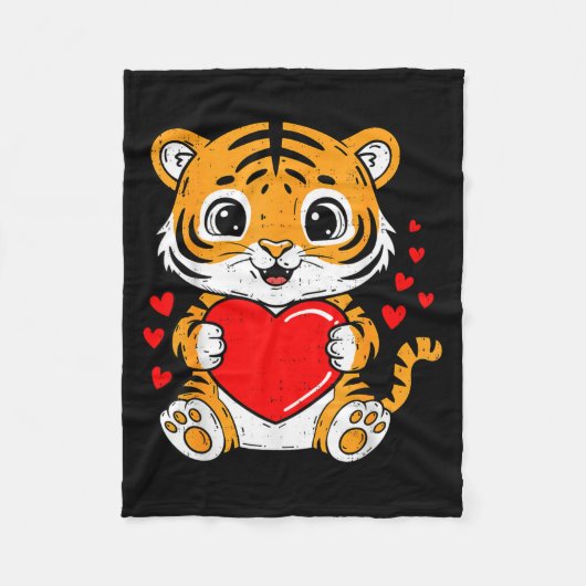 Cute Tiger Holding Heart Kawaii Valentines Day Men フリースブランケット (正面)