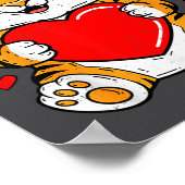 Cute Tiger Holding Heart Kawaii Valentines Day Men ポスター (角)
