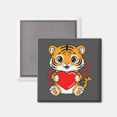 Cute Tiger Holding Heart Kawaii Valentines Day Men マグネット (正面/裏面)