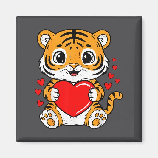 Cute Tiger Holding Heart Kawaii Valentines Day Men マグネット (正面)