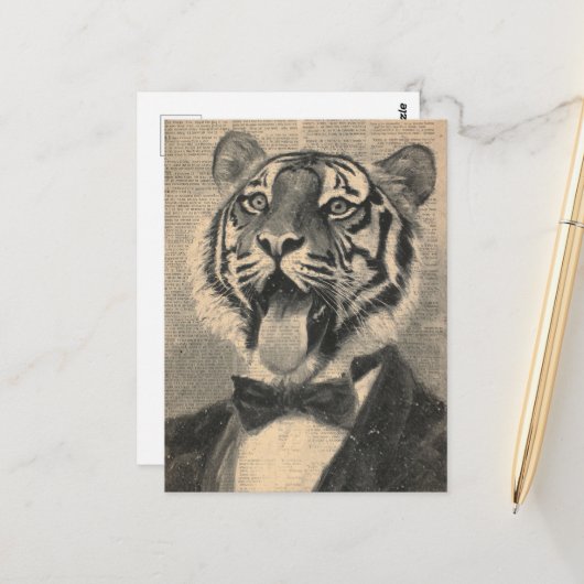Cute Tiger in a Tux Collage ポストカード (正面/裏面インサイチュ)