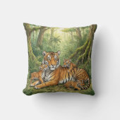 Cute Tiger  Mama And Cubs Jungle Animals  クッション (正面)