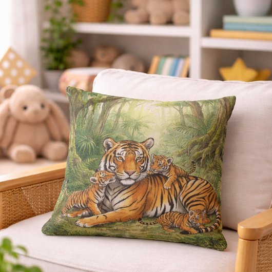 Cute Tiger  Mama And Cubs Jungle Animals  クッション