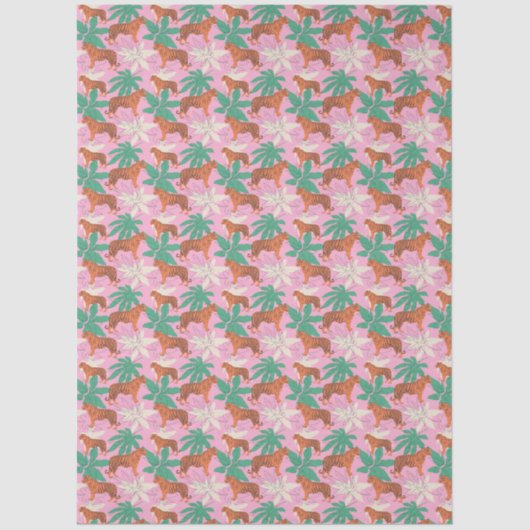 Cute Tiger Pattern Vibrant Pink and Orange Jungle 薄葉紙 (正面)