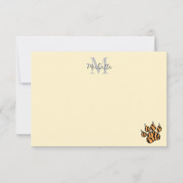 Cute Tiger Paw Print Personalized Monogram  ノートカード