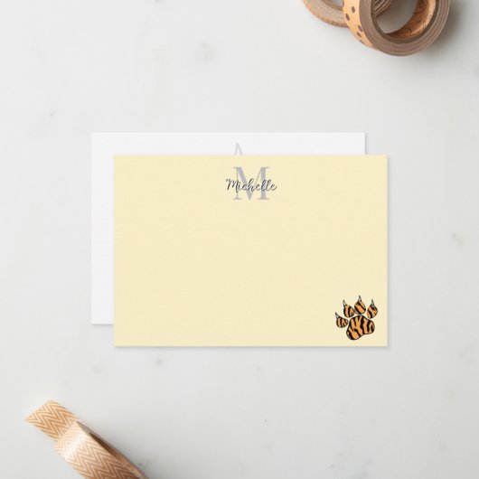 Cute Tiger Paw Print Personalized Monogram  ノートカード (正面/裏面インサイチュ)