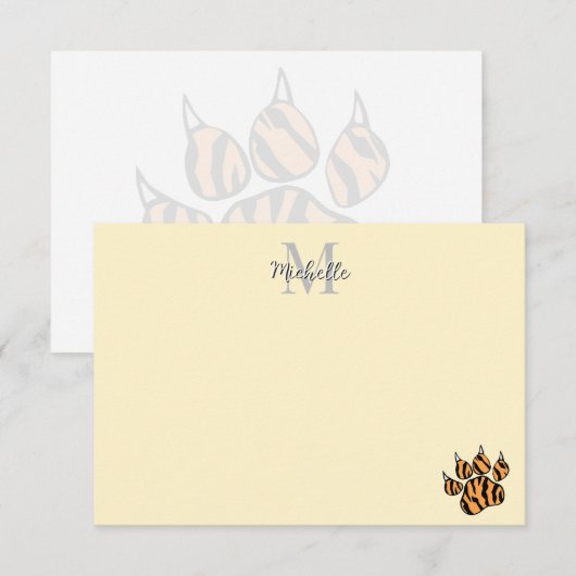 Cute Tiger Paw Print Personalized Monogram  ノートカード (正面/裏面)