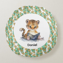 Cute Tiger Reading a Book ラウンドクッション