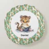 Cute Tiger Reading a Book ラウンドクッション (裏面)