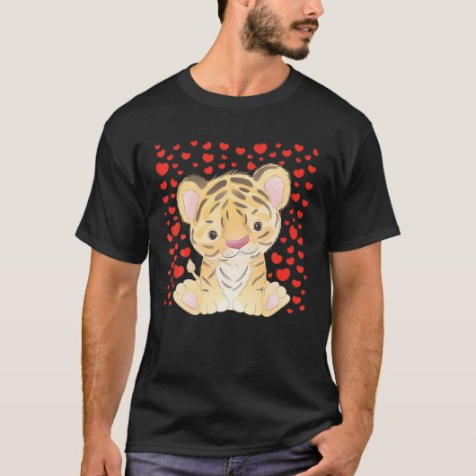 Cute Tiger Valentine Day Red Heart's Bee Lover Tシャツ (正面)