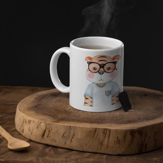 Cute Tiger Wearing Glasses Illustration Coffee Mug コーヒーマグカップ