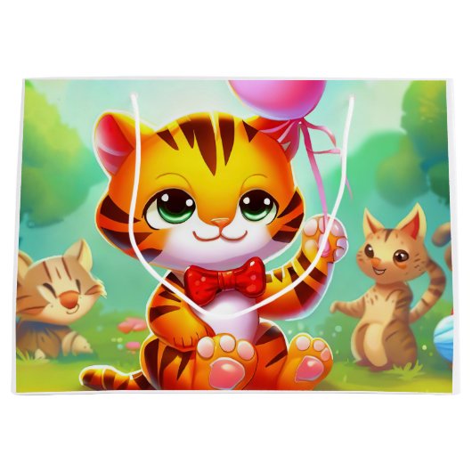 Cute tiger with a balloon illustration ラージペーパーバッグ (正面)