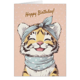 Cute Tiger with Bandana Kids Birthday Invitation