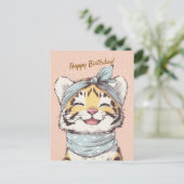 Cute Tiger with Bandana Kids Birthday Invitation ポストカード (スタンド正面)