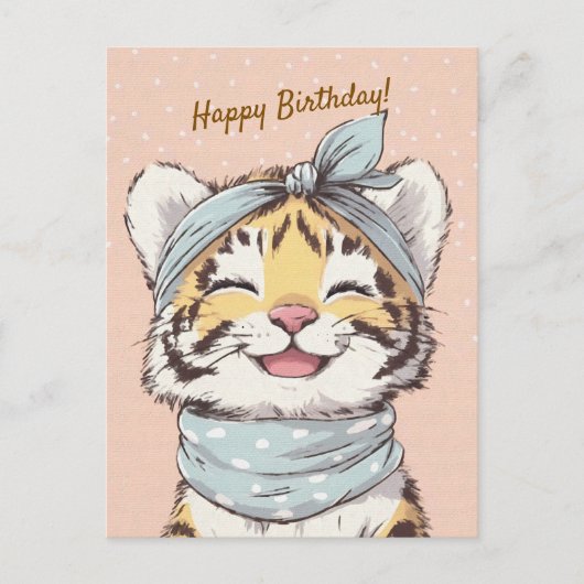 Cute Tiger with Bandana Kids Birthday Invitation ポストカード (正面)