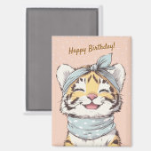 Cute Tiger with Bandana Kids Birthday Invitation マグネット (正面/裏面)