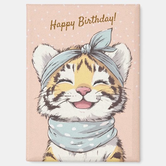 Cute Tiger with Bandana Kids Birthday Invitation マグネット (正面)