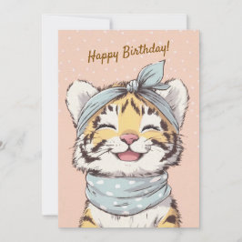 Cute Tiger with Bandana Kids Birthday Invitation 招待状