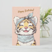 Cute Tiger with Bandana Kids Birthday Invitation 招待状 (スタンド正面)