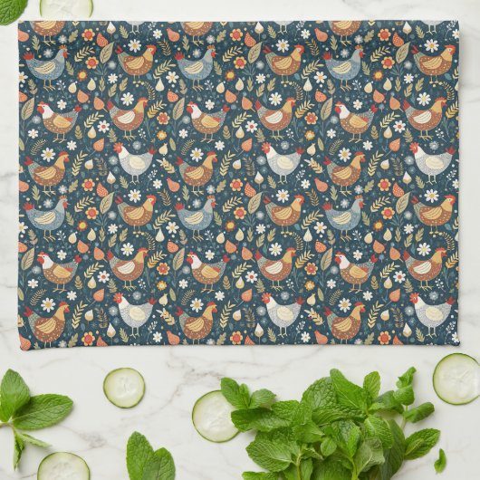 Cute tiled chickens pattern キッチンタオル (折り畳み)