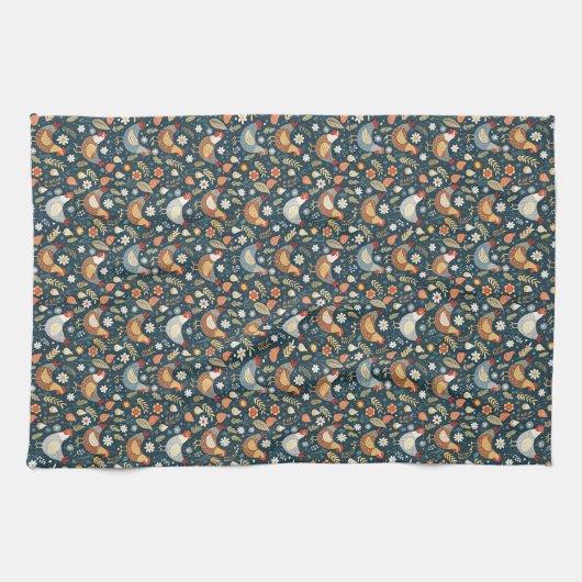 Cute tiled chickens pattern キッチンタオル (横)
