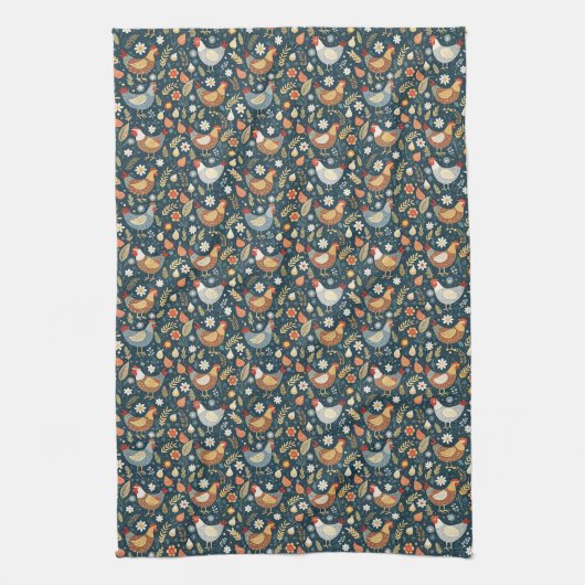 Cute tiled chickens pattern キッチンタオル (縦)