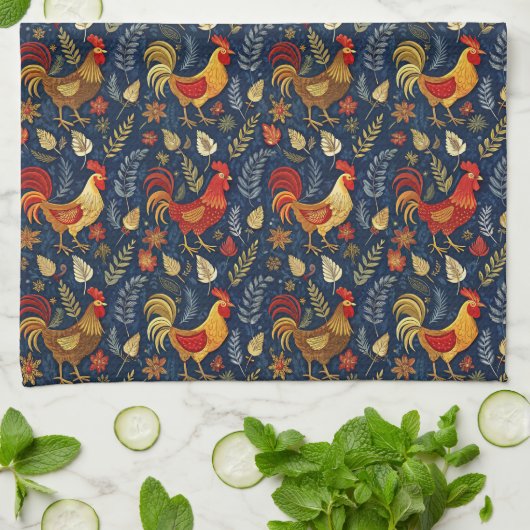 Cute tiled chickens pattern  キッチンタオル (折り畳み)