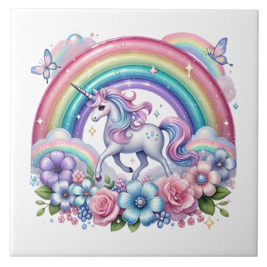 Cute tiled unicorn lovers  タイル (正面)