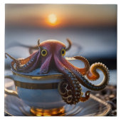  Cute tiny octopus in a teacup at sunrise タイル (正面)