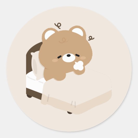 Cute Tired Brown Bear ラウンドシール (正面)