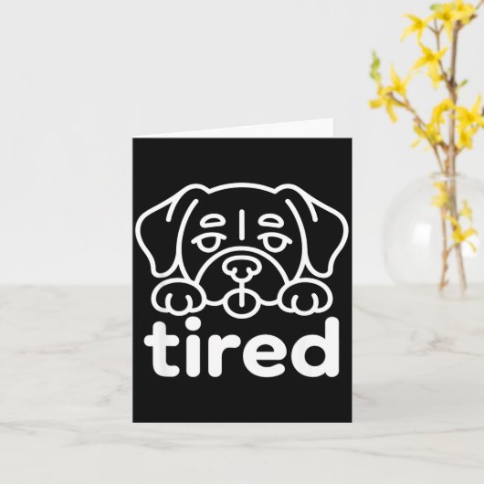 Cute tired dog design カード (黄色い花)