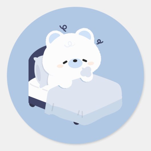 Cute Tired Polar Bear ラウンドシール (正面)