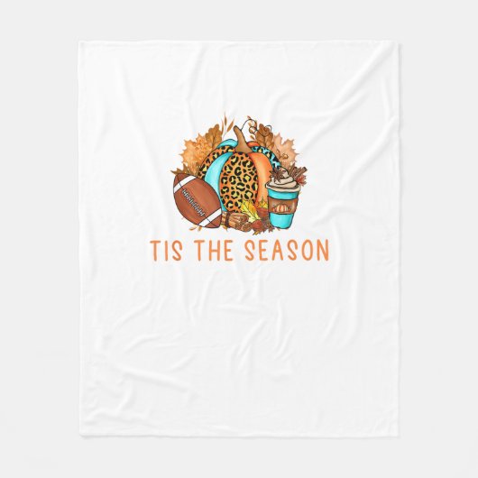 Cute Tis The Season Pumpkin Spice Latte Fall Footb フリースブランケット (正面)