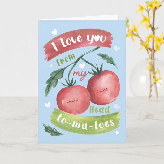Cute Tomato Valentine’s Card – Head to-Ma-Toes カード (黄色い花)