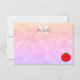 Cute Tomato Watercolor Personalized Monogram ノートカード