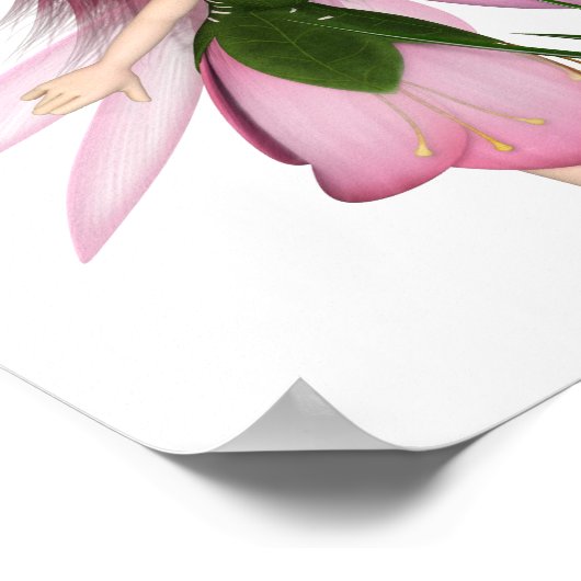 Cute Toon Pink Crocus Fairy, Standing by a Flower ポスター (角)