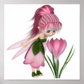 Cute Toon Pink Crocus Fairy, Standing by a Flower ポスター (正面)