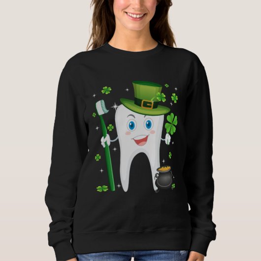 Cute Tooth With Hat Dental Assistant  St Patricks  スウェットシャツ (正面)