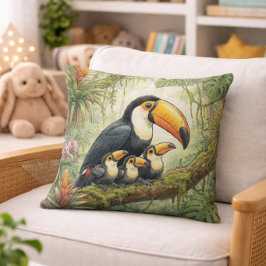 Cute Toucan Mama And Chicks Jungle Animals  クッション