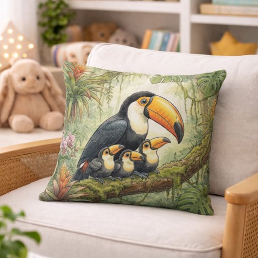 Cute Toucan Mama And Chicks Jungle Animals  クッション