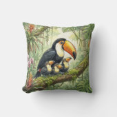 Cute Toucan Mama And Chicks Jungle Animals  クッション (正面)