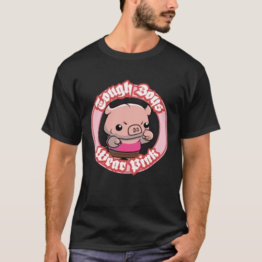 Cute Tough Fighter Pig Tough Boys Wear Pink Tシャツ (正面)
