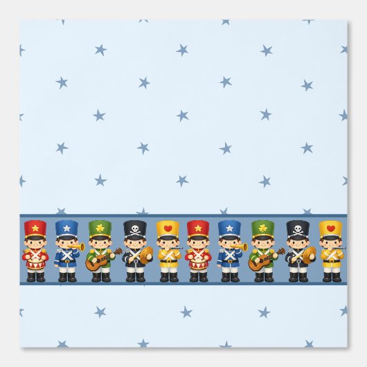 Cute Toy Soldier Nursery Border on Soft Blue 壁紙 (正面)