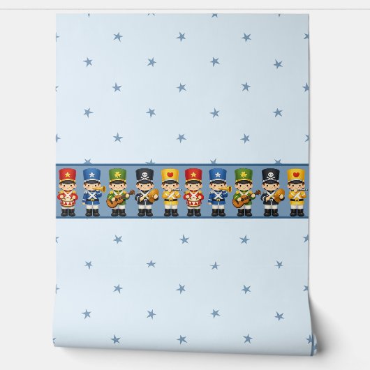 Cute Toy Soldier Nursery Border on Soft Blue 壁紙 (ほどく)